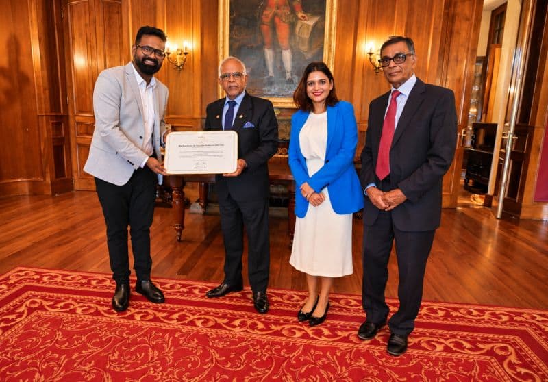 Dr Himanshu Verma with the President of Mauritius at State House, Réduit